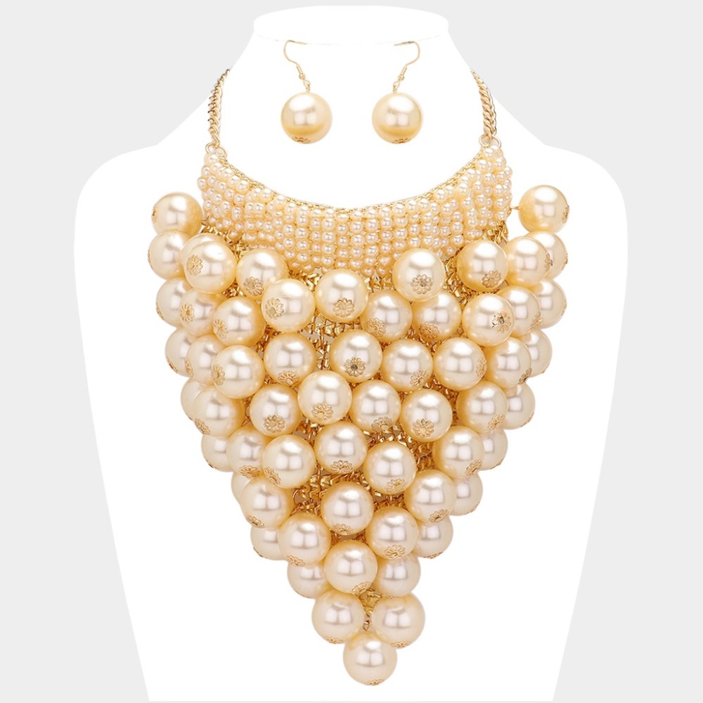 Chunky Pearl Beaded Statement Necklace Set
